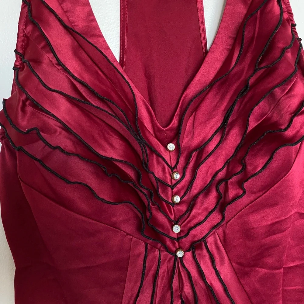 Satin Maroon Halter Ruffle Top - Picture 7 of 11